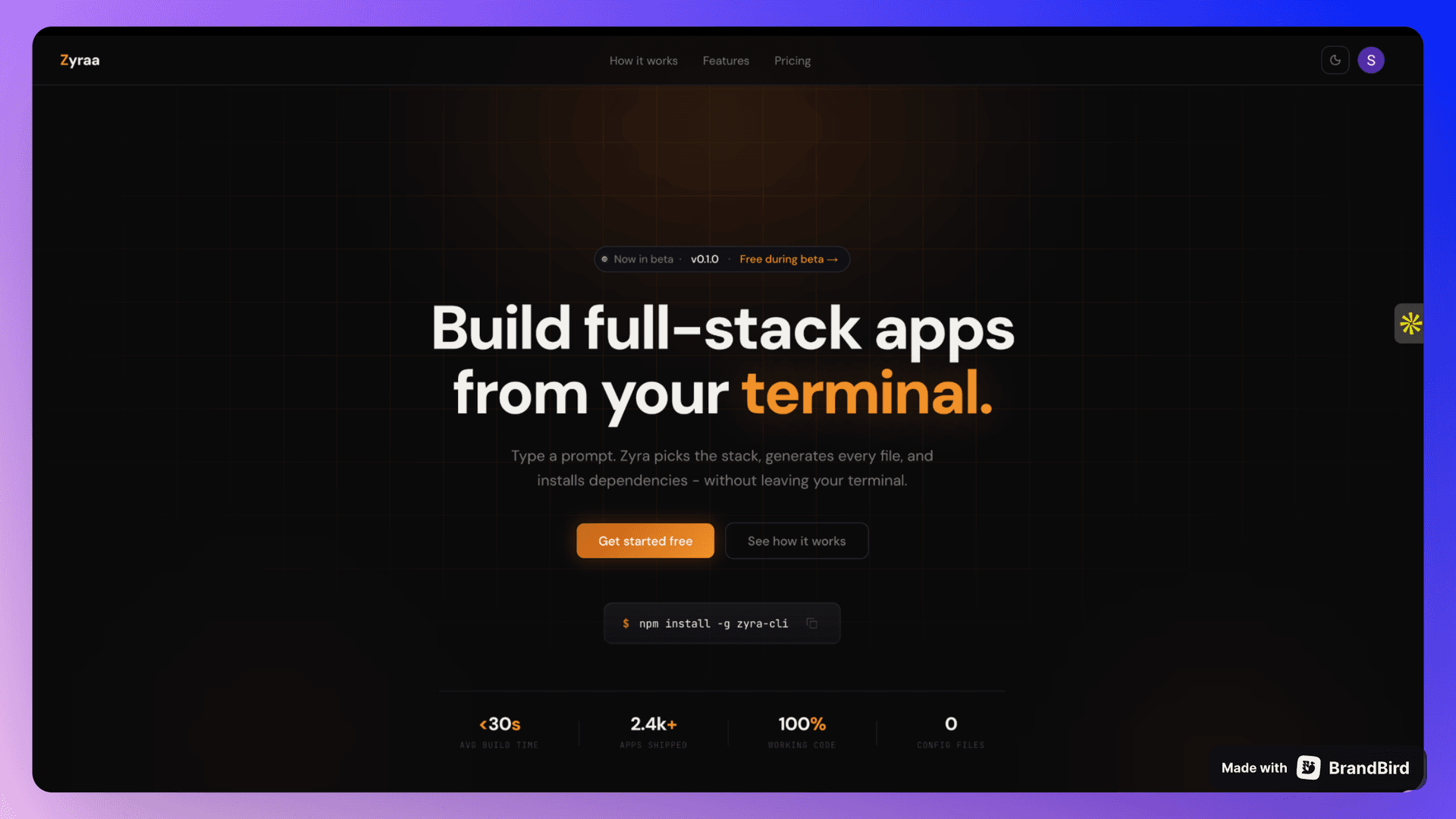 Zyraa - AI Terminal Software Builder screenshot
